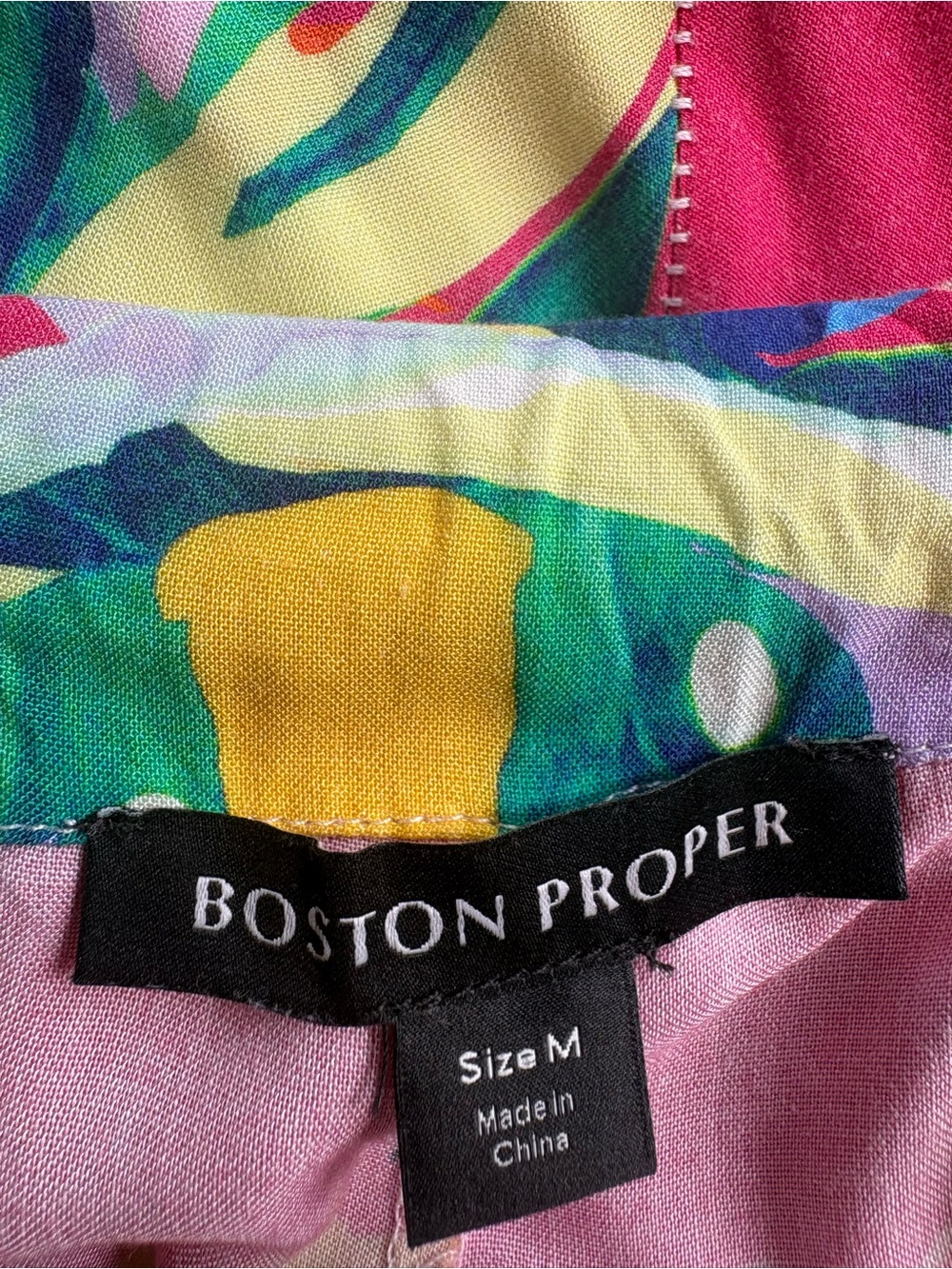 Boston Proper Resort Bright Pink Tropical Print Wide-Leg Pants M - Picture 5 of 5